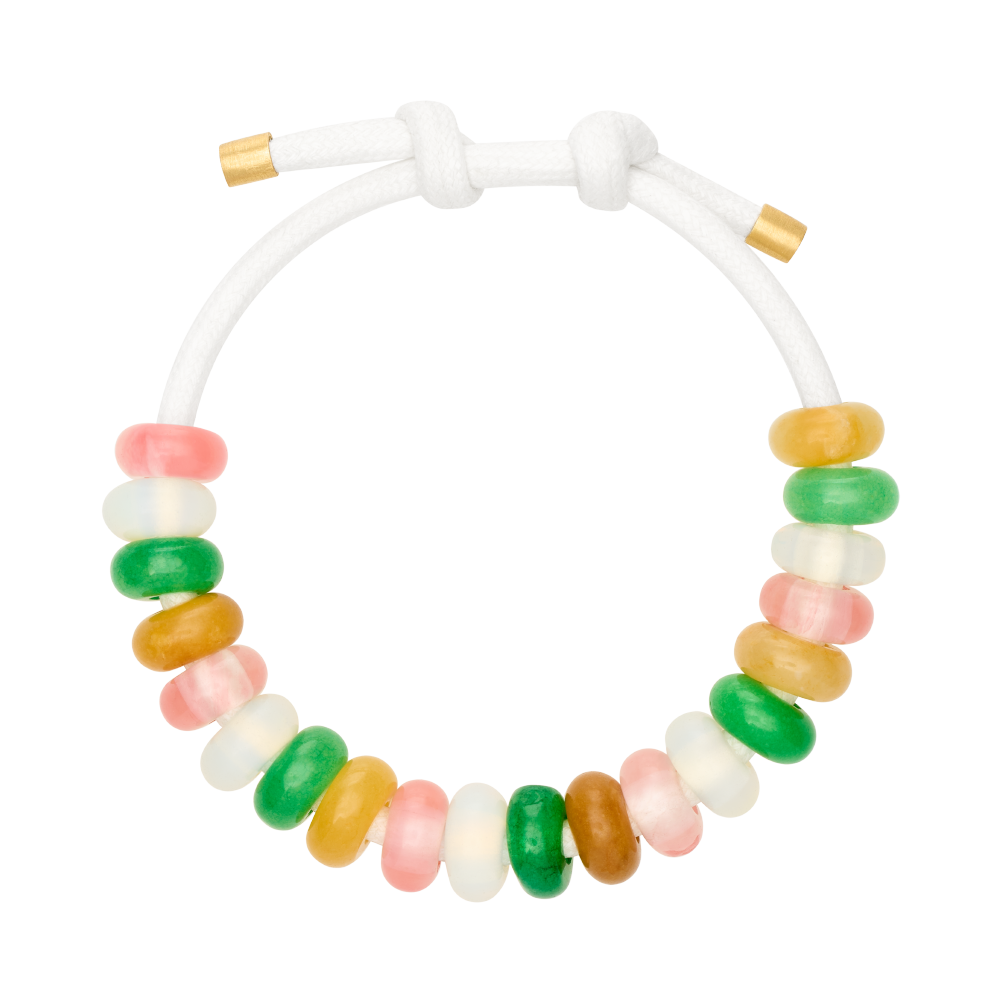 white string bracelet with assorted stone beads