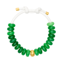 white string bracelet with green jade beads