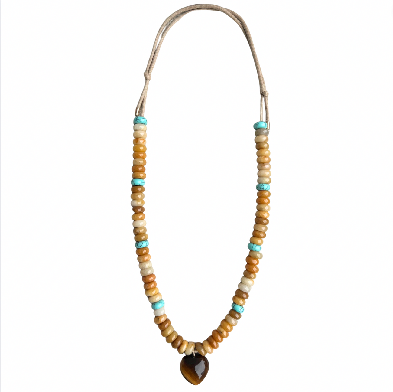 Brown and Turquoise Beaded Necklace with Puffy Heart